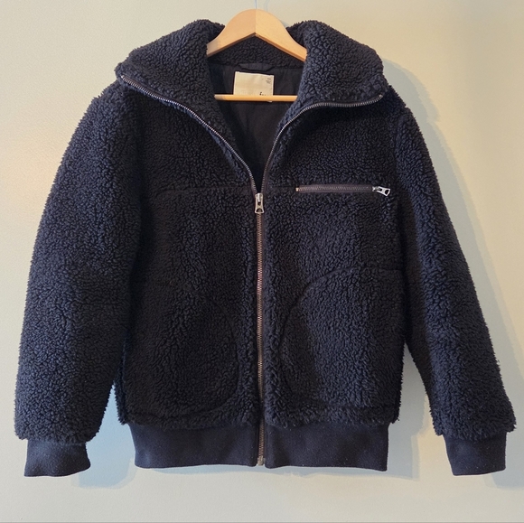 Aritzia Wilfred Free Winter Casual Funnel Neck Chunky Teddy Jacket Black Sz XXS - Picture 7 of 16